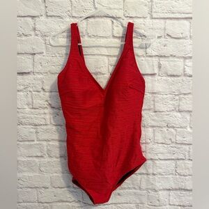 GOTTEX MIKADO V NECK RED one piece BATHING SUIT SWIMSUIT 1 piece womens size 16
